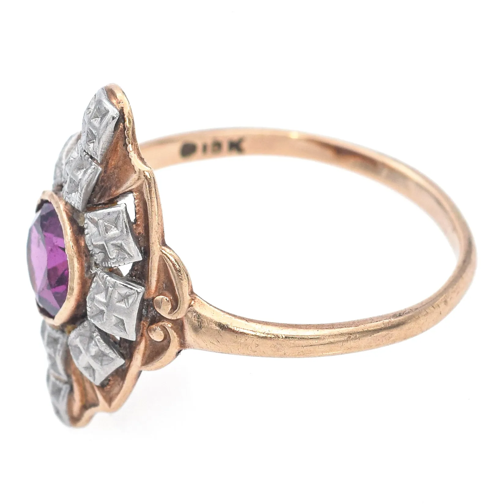 Vintage 10K Yellow Gold Amethyst Cocktail Ring Size 6