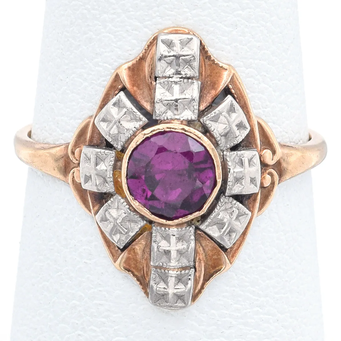 Vintage 10K Yellow Gold Amethyst Cocktail Ring Size 6