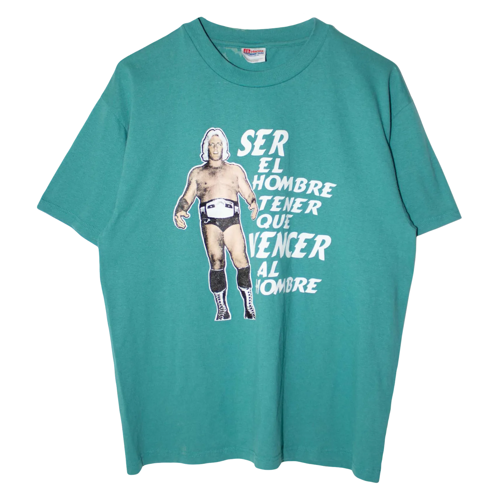 Vintage Mexico Graphic Wrestling Typographic T-Shirt Turquoise (L)