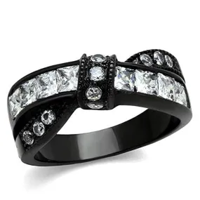 WildKlass Stainless Steel Ring IP Black Women AAA Grade CZ Clear