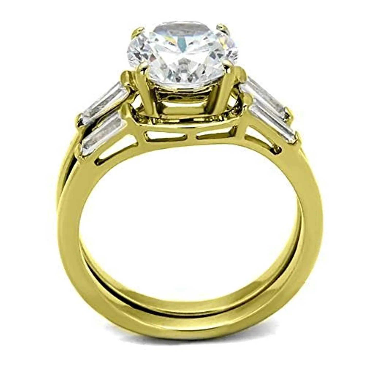 WildKlass Stainless Steel Ring IP Gold Women AAA Grade CZ Clear