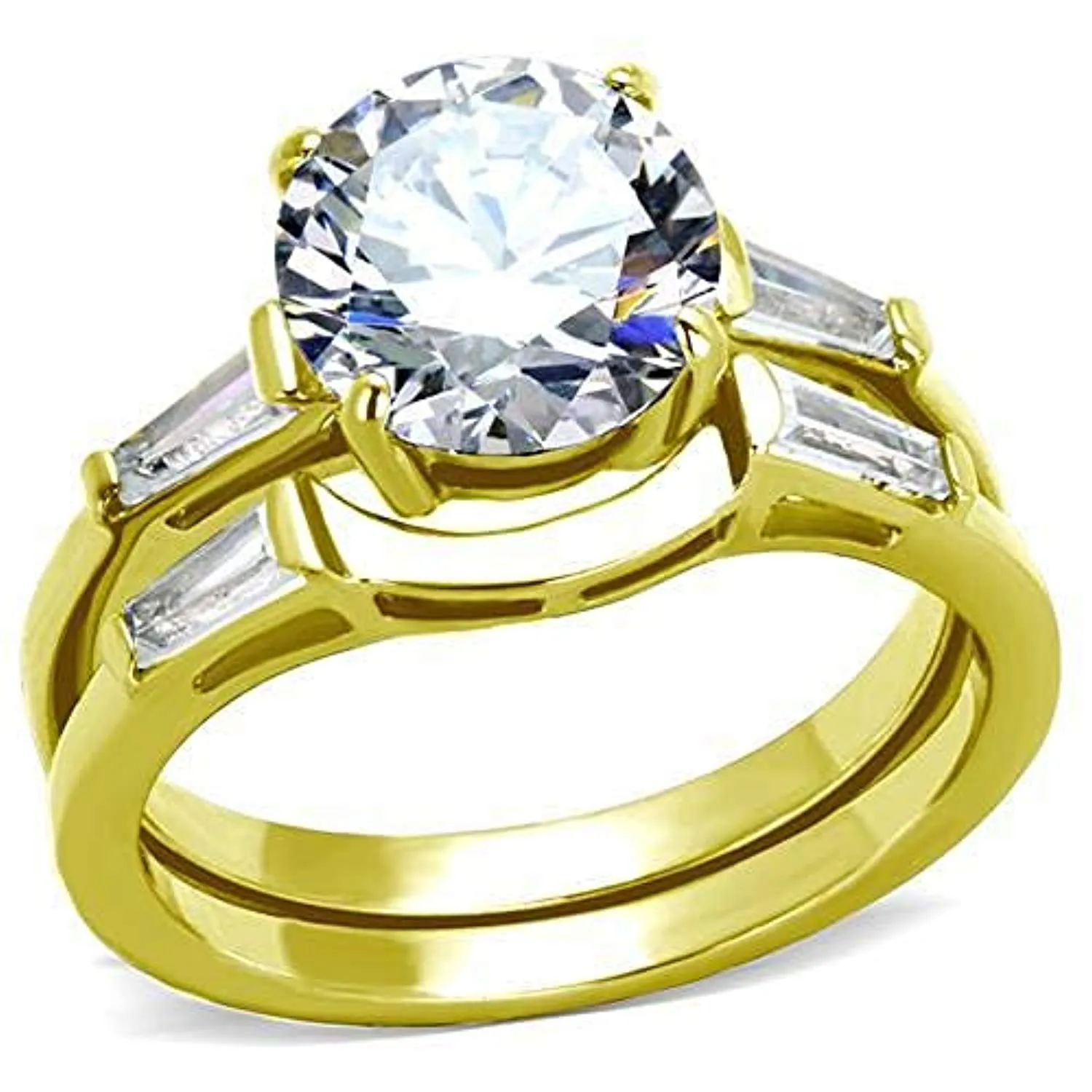 WildKlass Stainless Steel Ring IP Gold Women AAA Grade CZ Clear