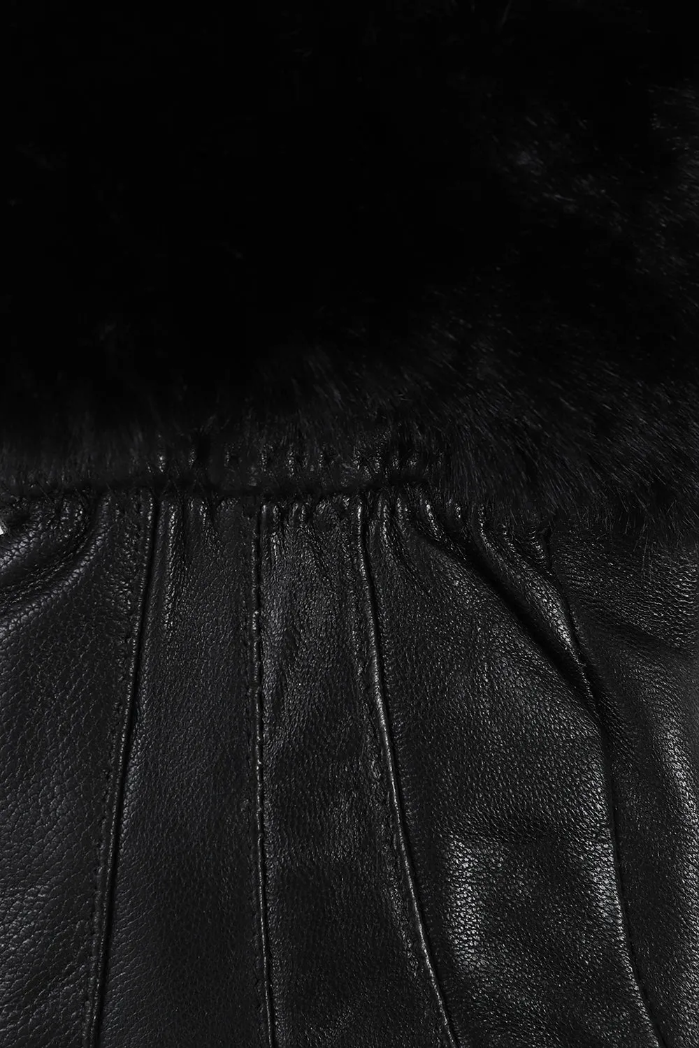 Women's Black Leather Gloves with Fur Cuffs