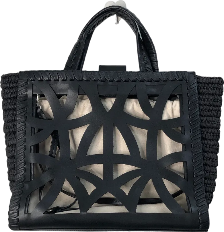 ZARA Black Die Cut Leather Tote Bag One Size