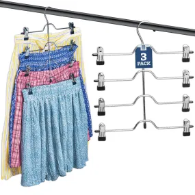 Zober 4-Tier Skirt, Pants Hangers with Clips - Metal, Non-Slip Space Saving, Adjustable Clips & Swivel Hooks for Women (3-Pack)